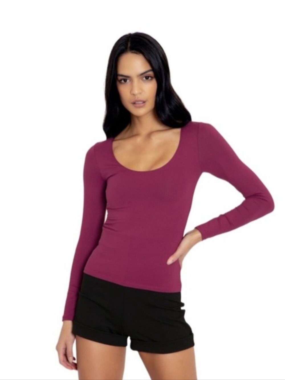 Blackmilk Matte Plum Long Sleeve Scoop Neck Top Size Small - Limited Edition